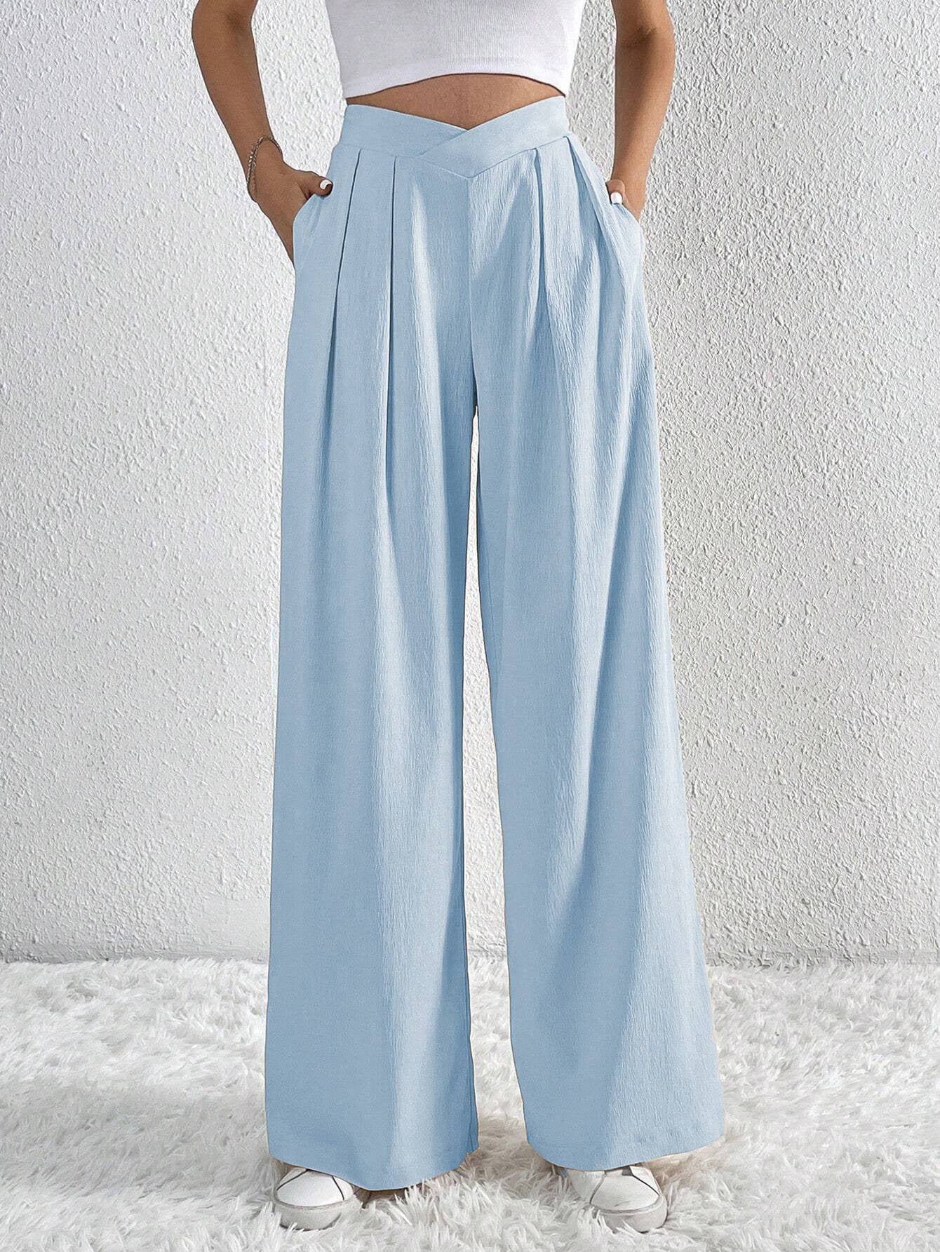 Summer New Solid Color Pleated Wide-leg Pants Trousers