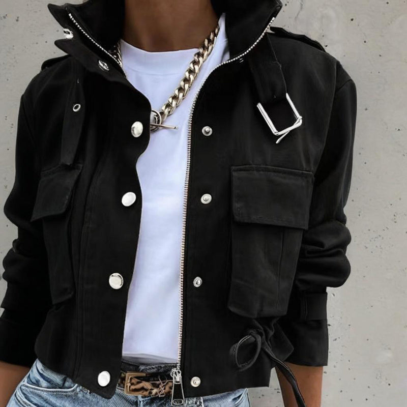 Spring&Fall Drawstring Hem Short Jacket