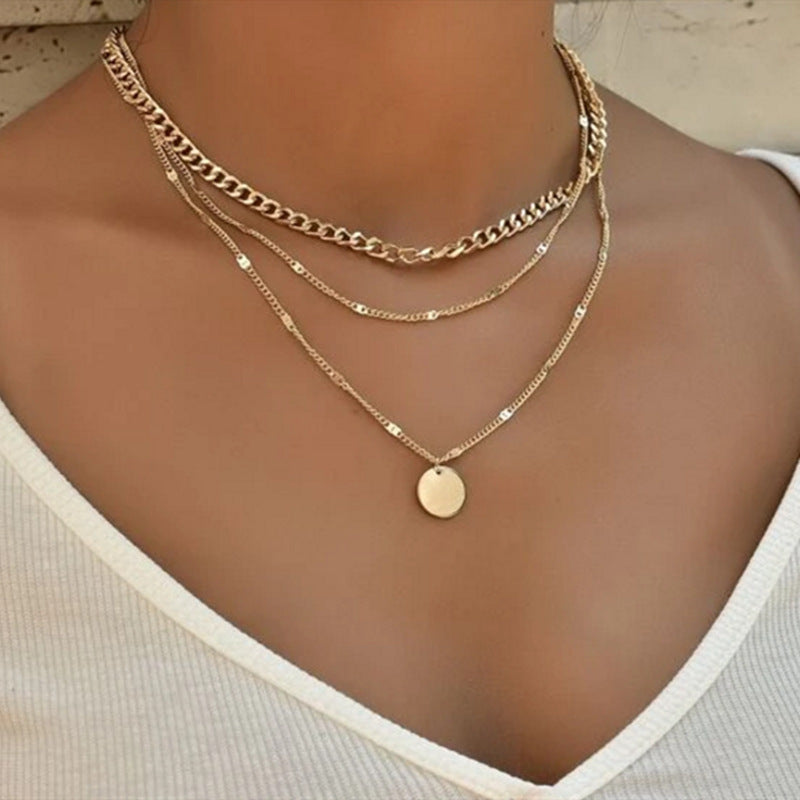 Fashion Disc Pendant Clavicle Necklace, Chains Personality Jewelry