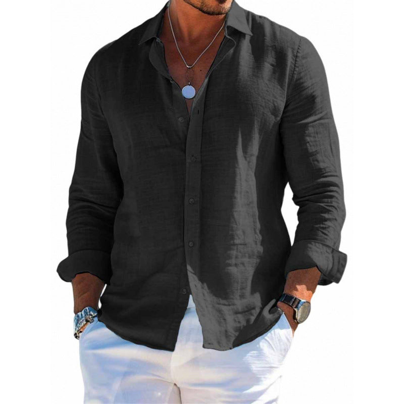 Men's  Loose Lapel Button Long Sleeve Shirt