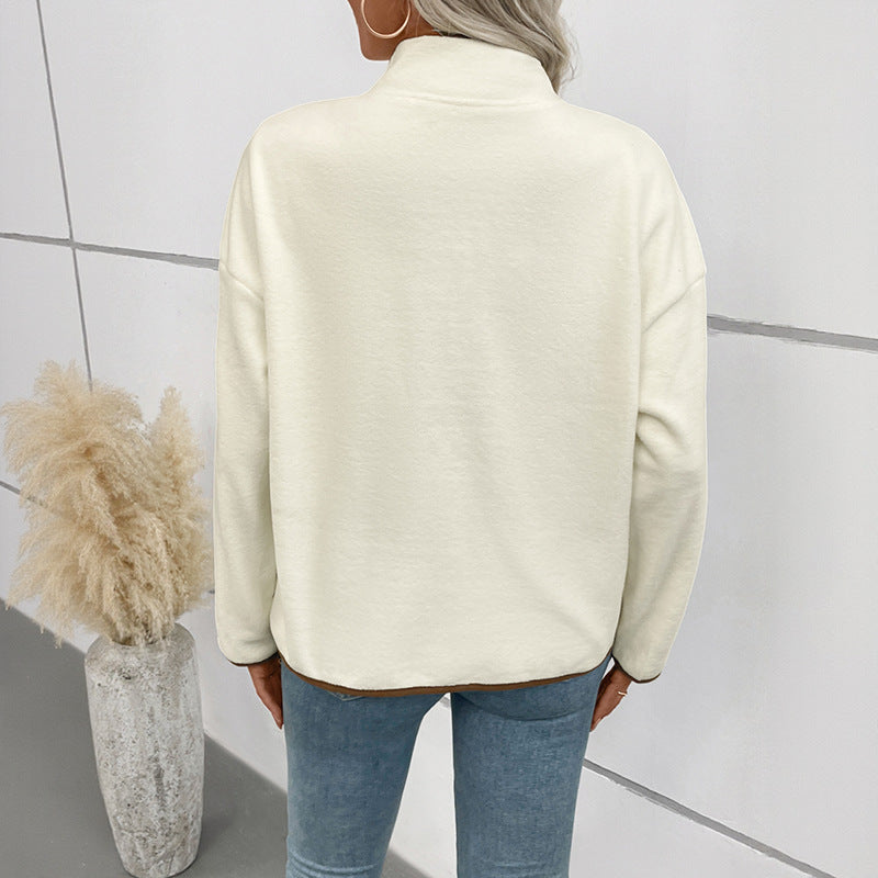 European And American Contrast Color Polar Fleece Cardigan