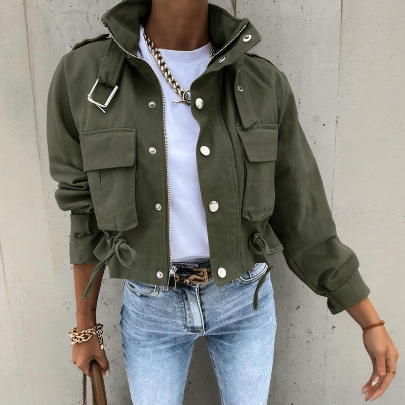 Spring&Fall Drawstring Hem Short Jacket