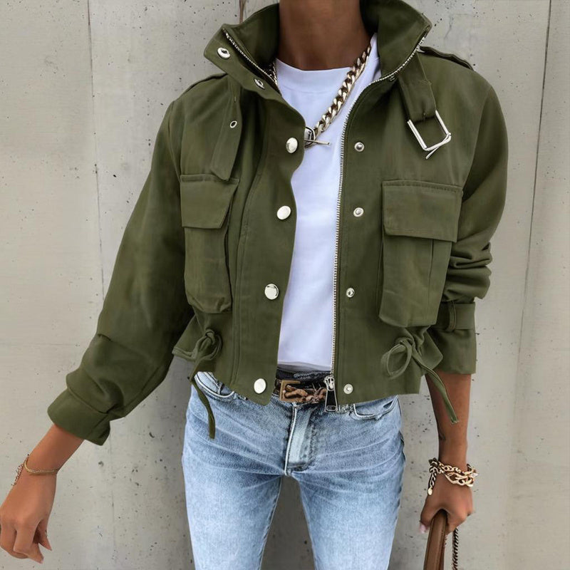 Spring&Fall Drawstring Hem Short Jacket
