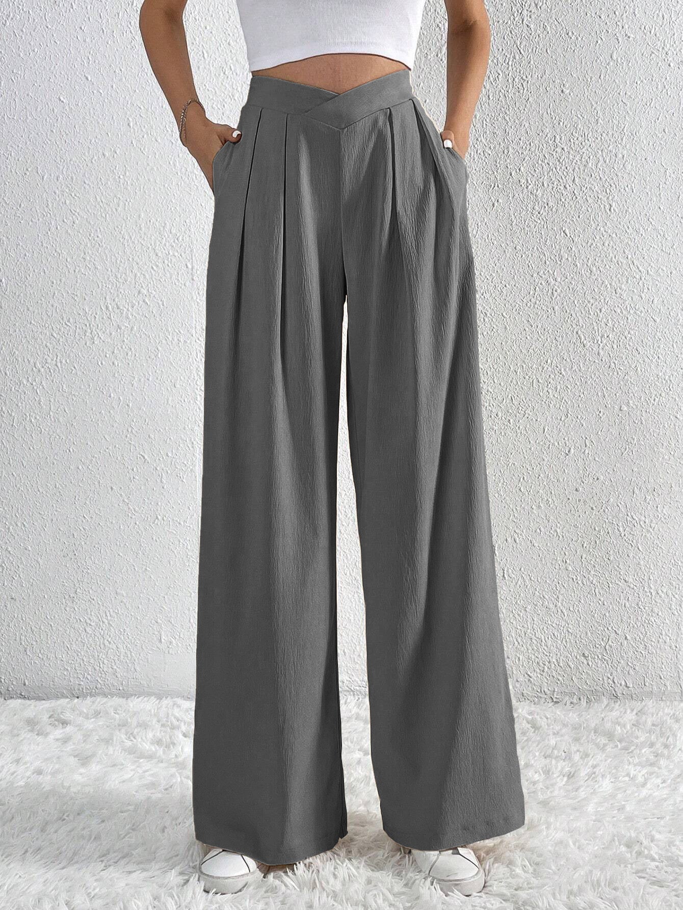 Summer New Solid Color Pleated Wide-leg Pants Trousers