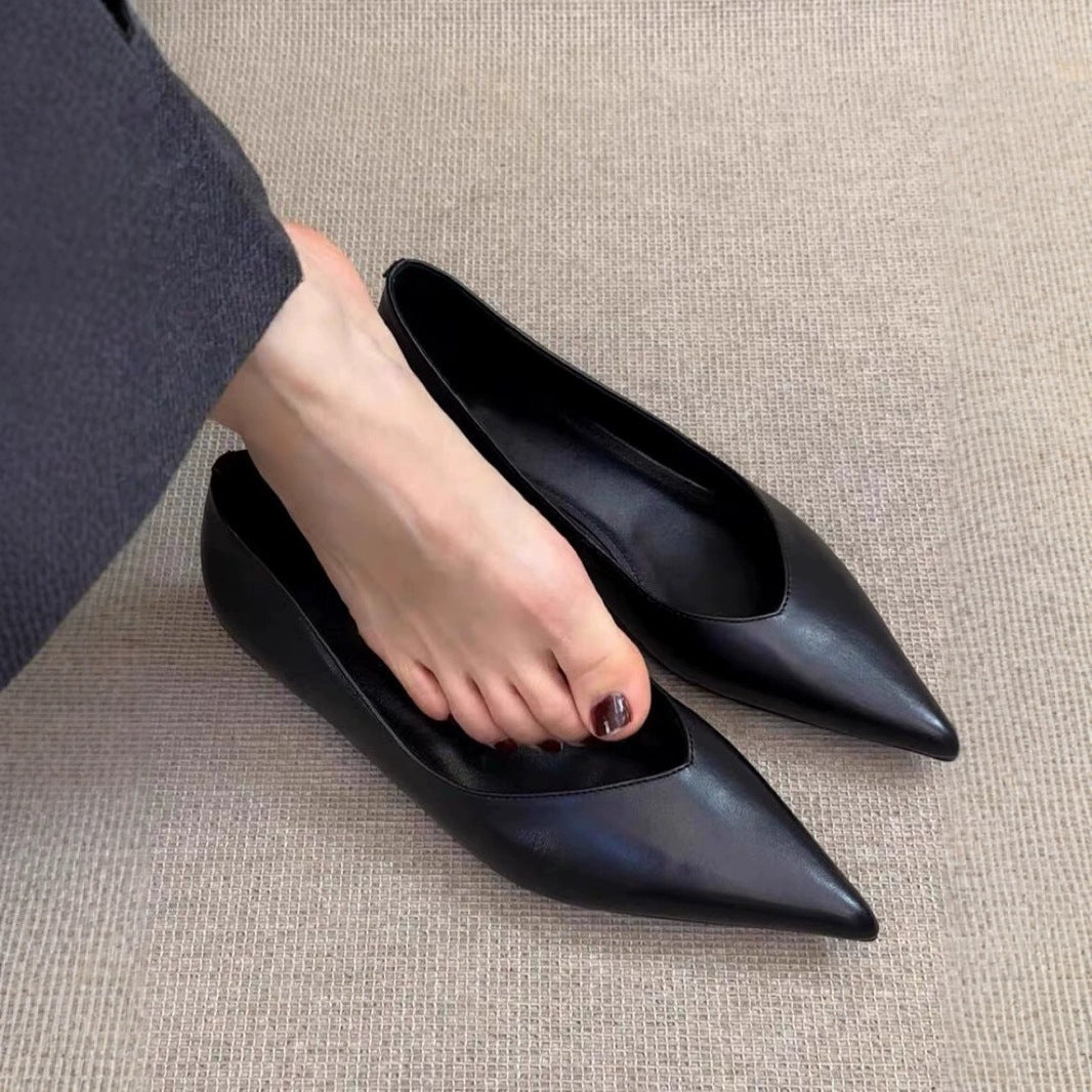 French Minimalist Pointed Toe Flat Bottom Pumps