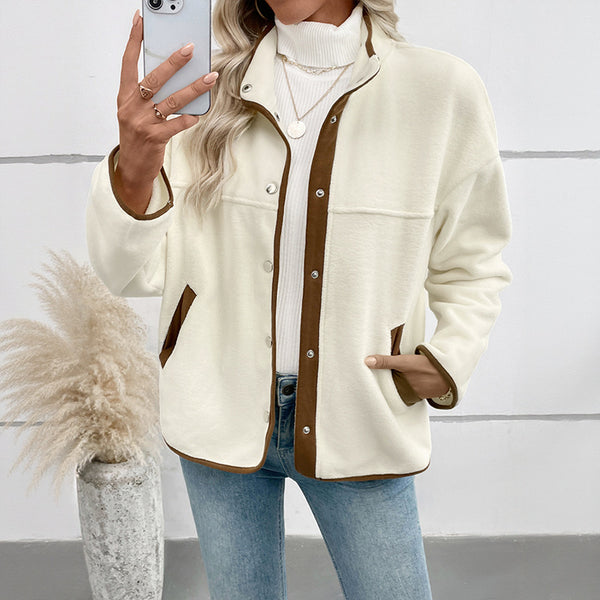 European And American Contrast Color Polar Fleece Cardigan