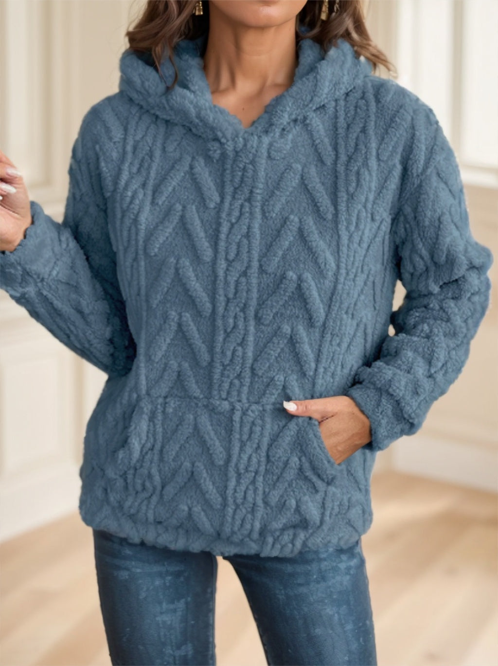 Olid Teddy Bear Textured Hoodie Sweatshirt