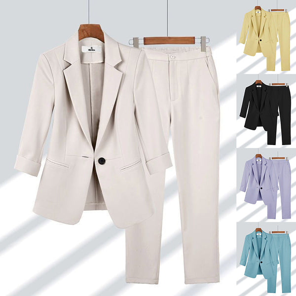Single-breasted Jacket And Zipper Straight Pants, Business Suit