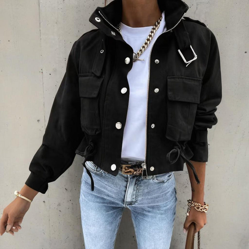 Spring&Fall Drawstring Hem Short Jacket