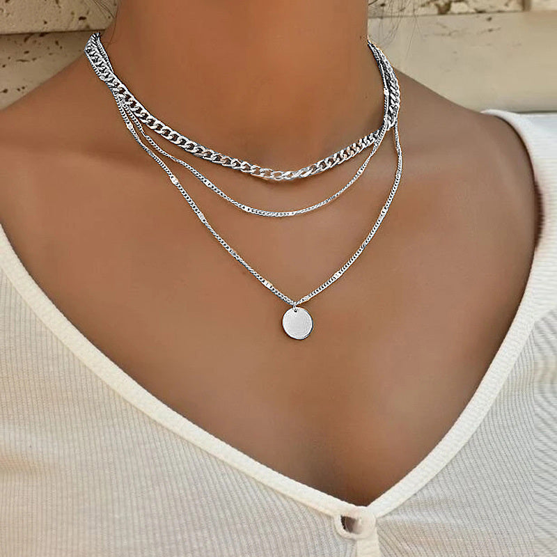 Fashion Disc Pendant Clavicle Necklace, Chains Personality Jewelry