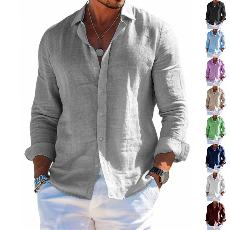 Men's  Loose Lapel Button Long Sleeve Shirt
