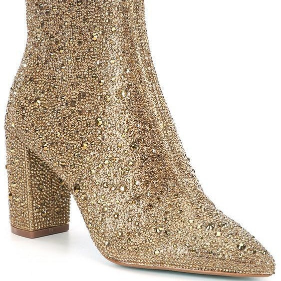 Rhinestone Pointed Toe Fashion Ankle Boots