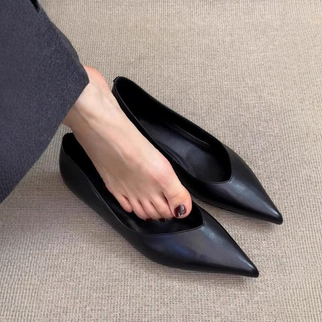 French Minimalist Pointed Toe Flat Bottom Pumps