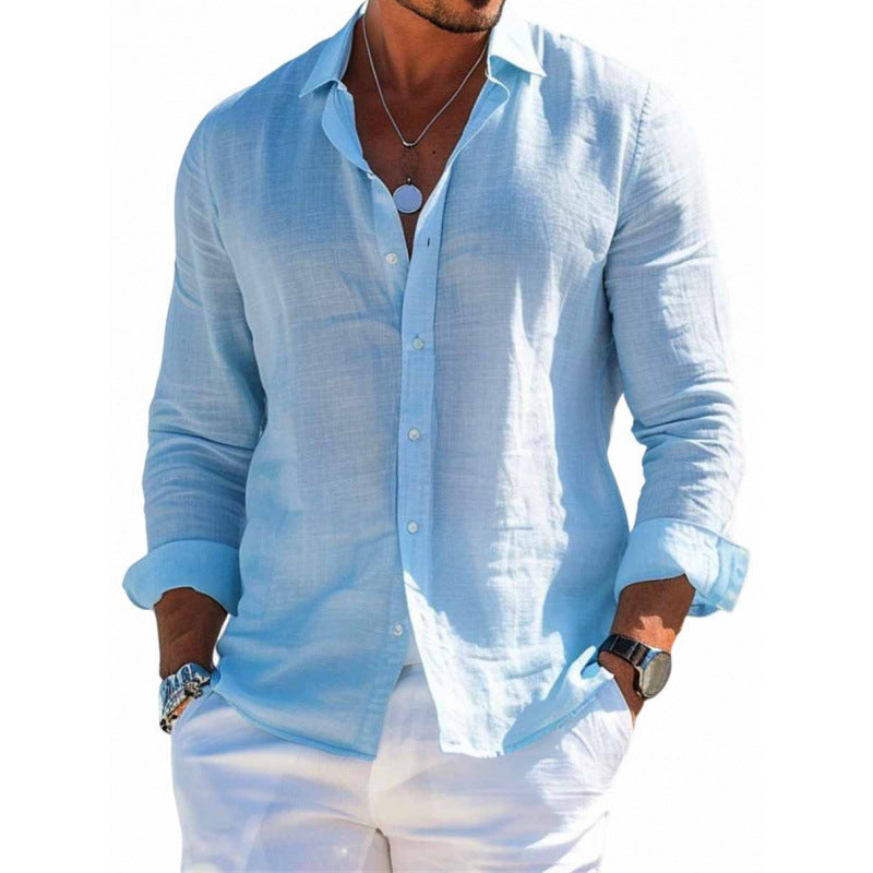 Men's  Loose Lapel Button Long Sleeve Shirt