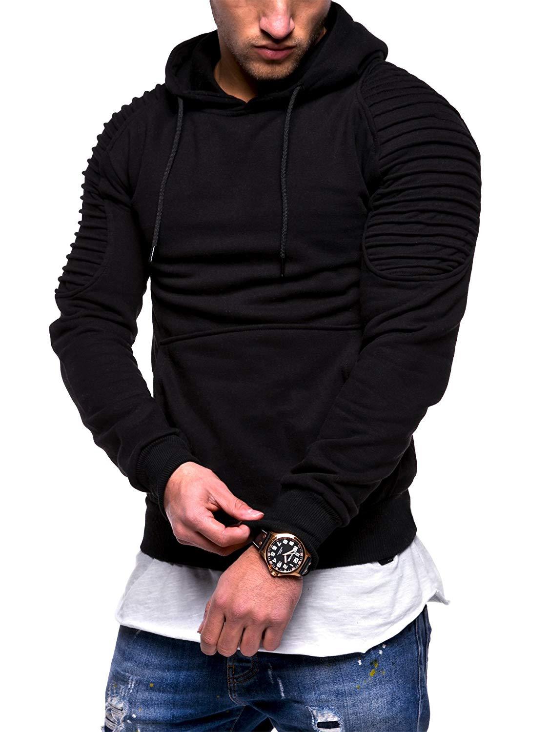 Men's Hoodie Striped Pleated Raglan