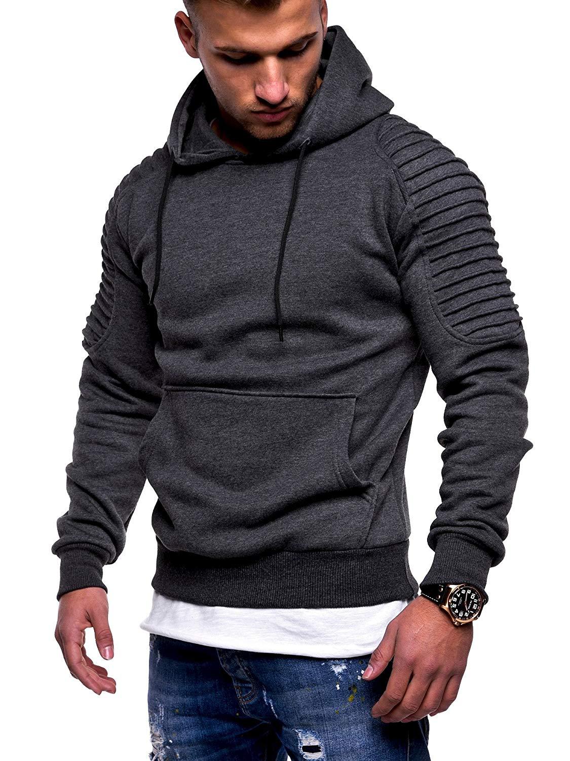 Men's Hoodie Striped Pleated Raglan
