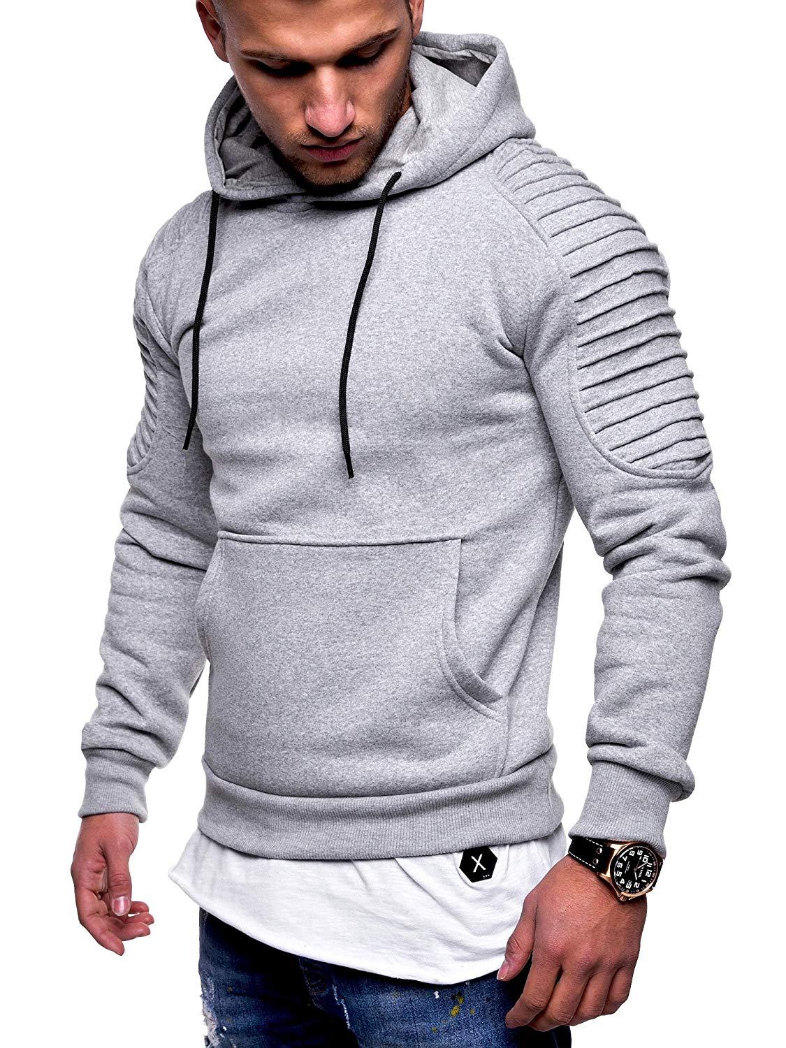 Men's Hoodie Striped Pleated Raglan