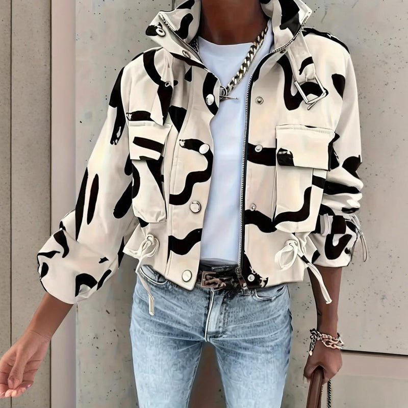 Spring&Fall Drawstring Hem Short Jacket