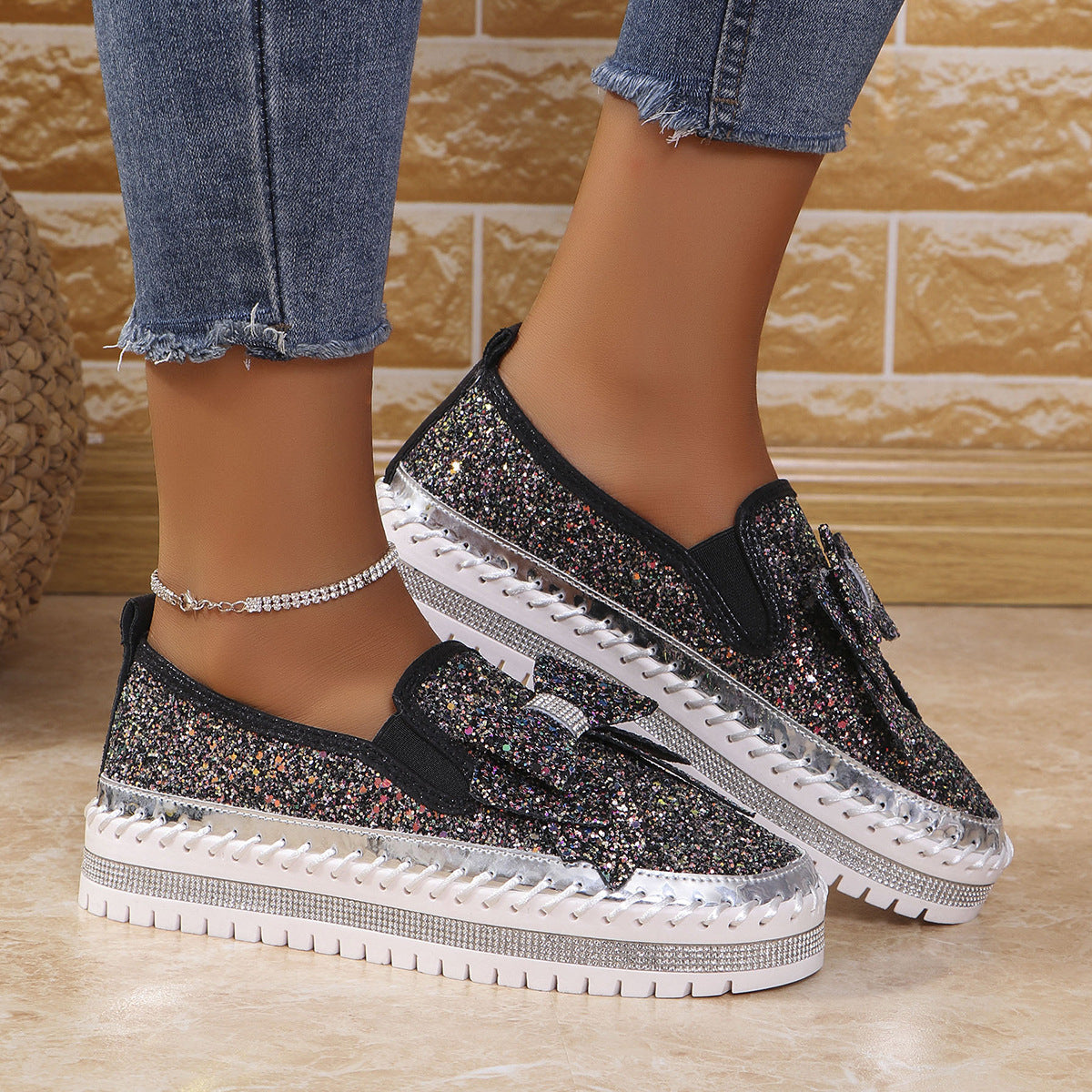 Women's Rhinestone Platform Loafers