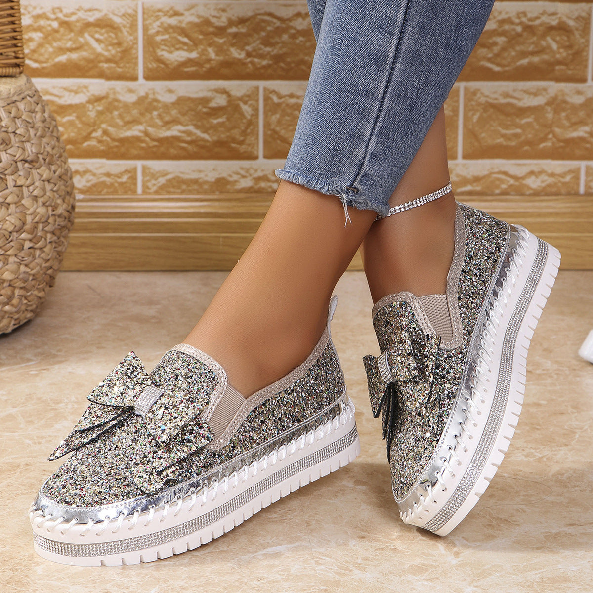Women's Rhinestone Platform Loafers