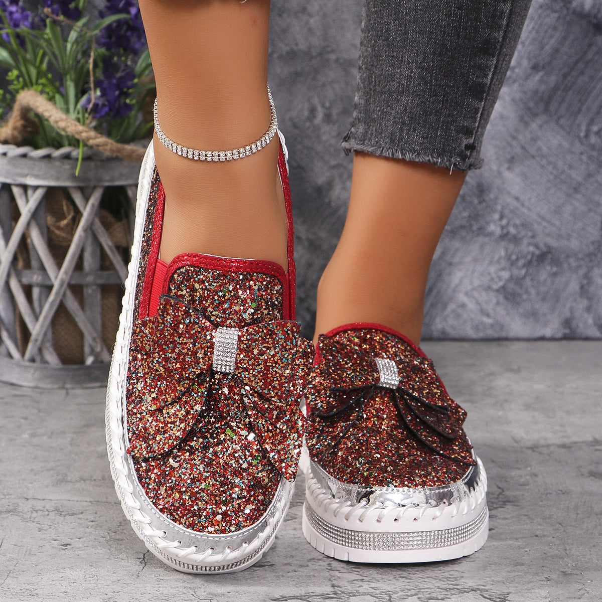 Women's Rhinestone Platform Loafers