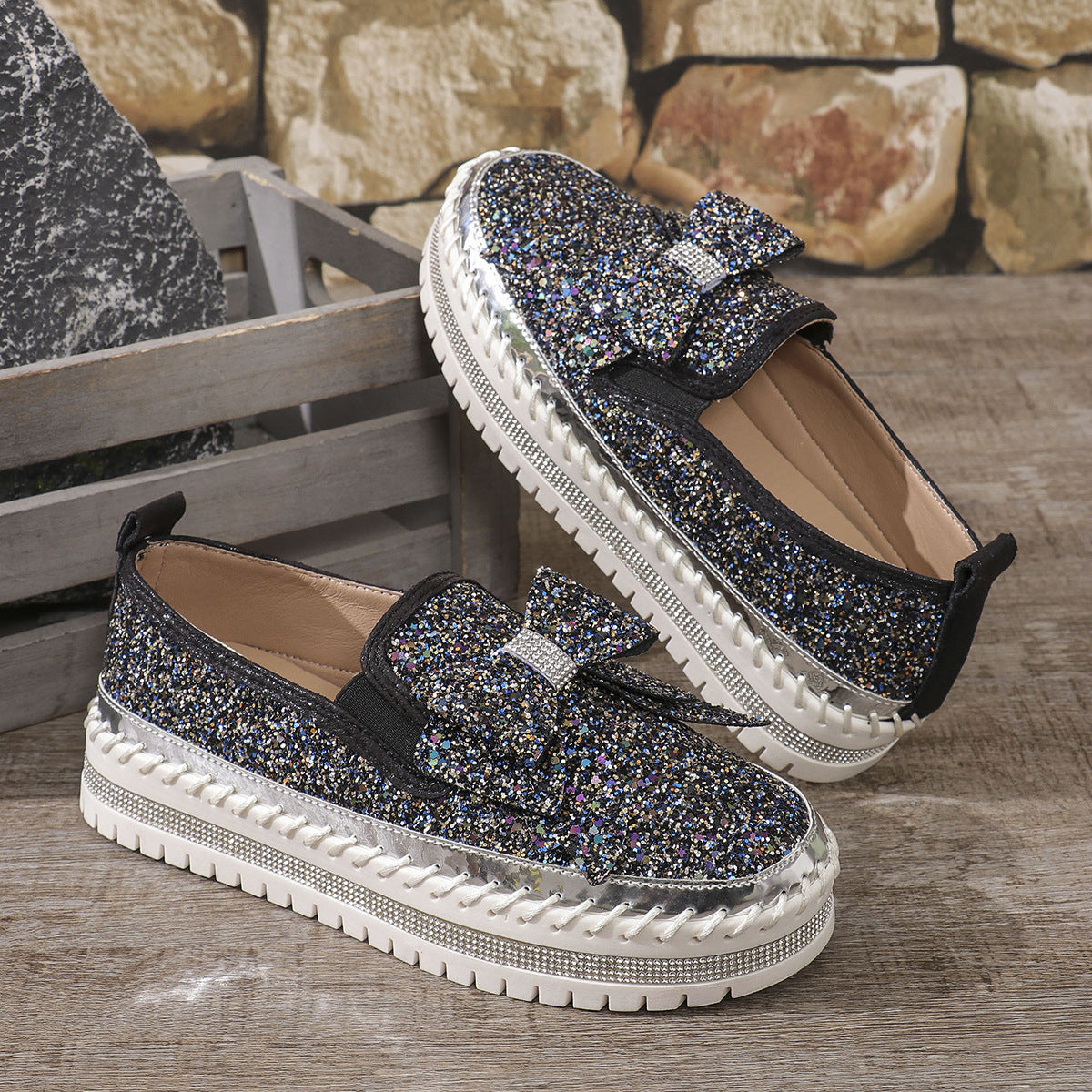 Women's Rhinestone Platform Loafers
