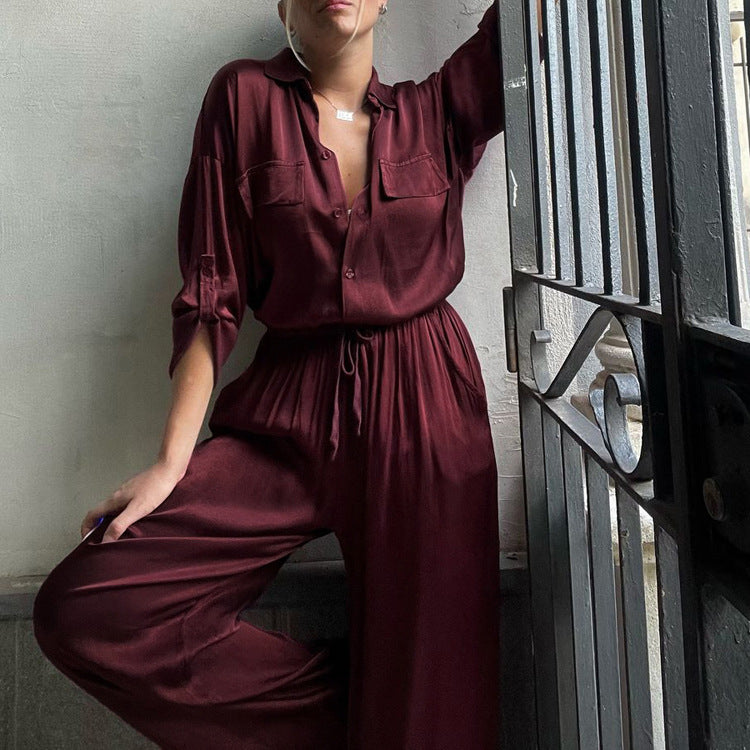 Lapel High Waist Trousers Two-piece Set