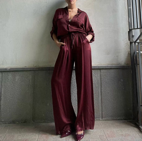 Lapel High Waist Trousers Two-piece Set