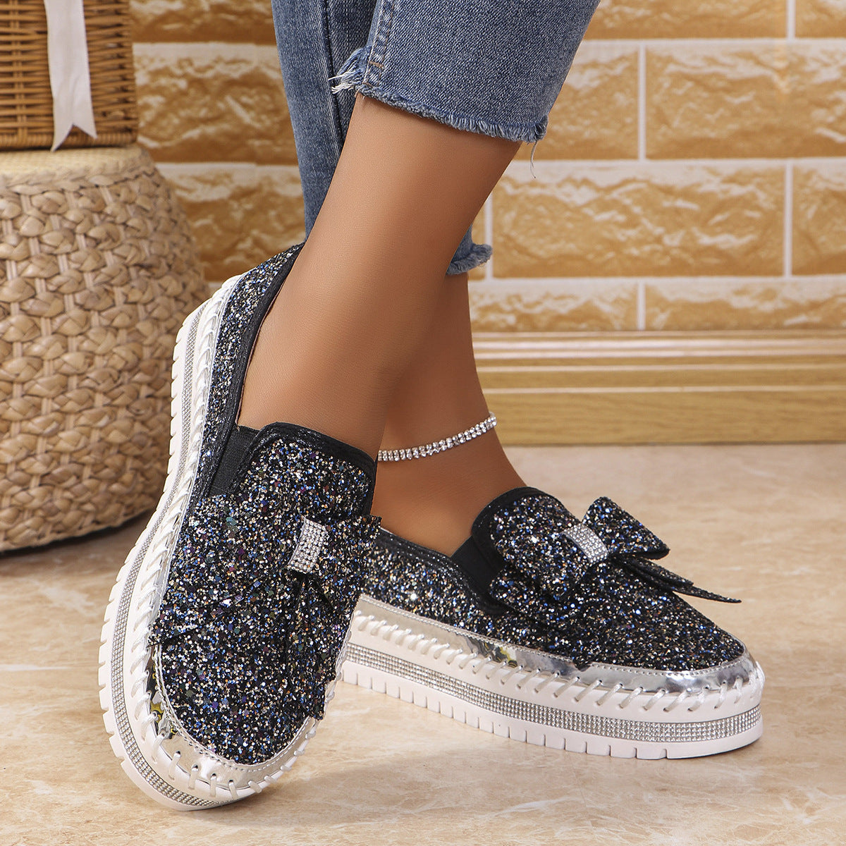 Women's Rhinestone Platform Loafers
