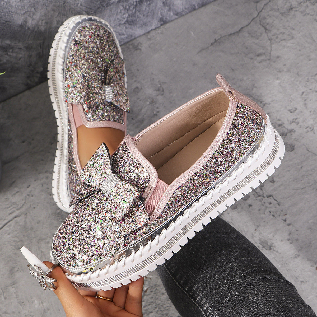Women's Rhinestone Platform Loafers