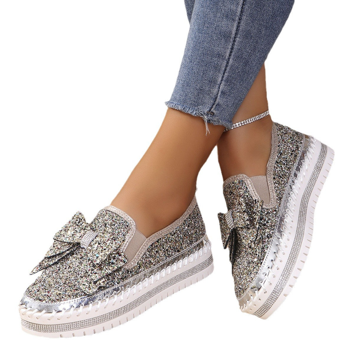 Women's Rhinestone Platform Loafers