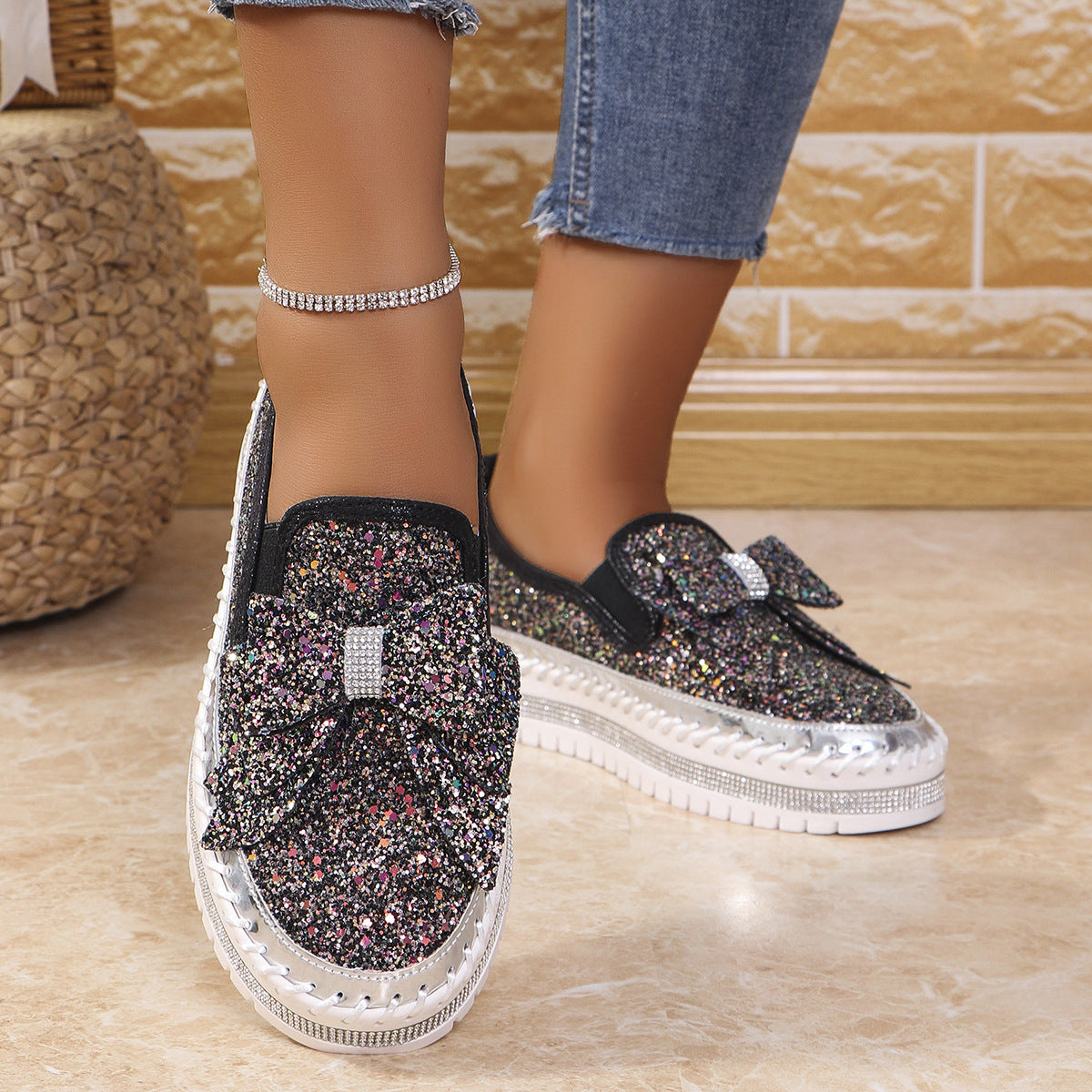 Women's Rhinestone Platform Loafers
