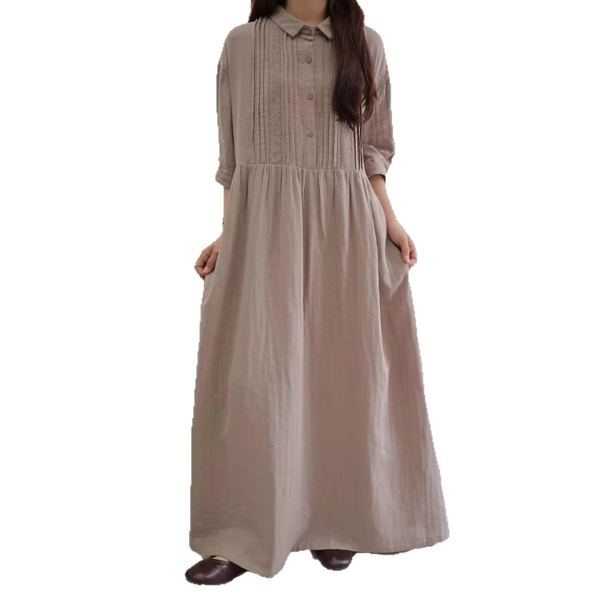 Retro Artistic Lapel Double-layer Cotton Yarn Dress