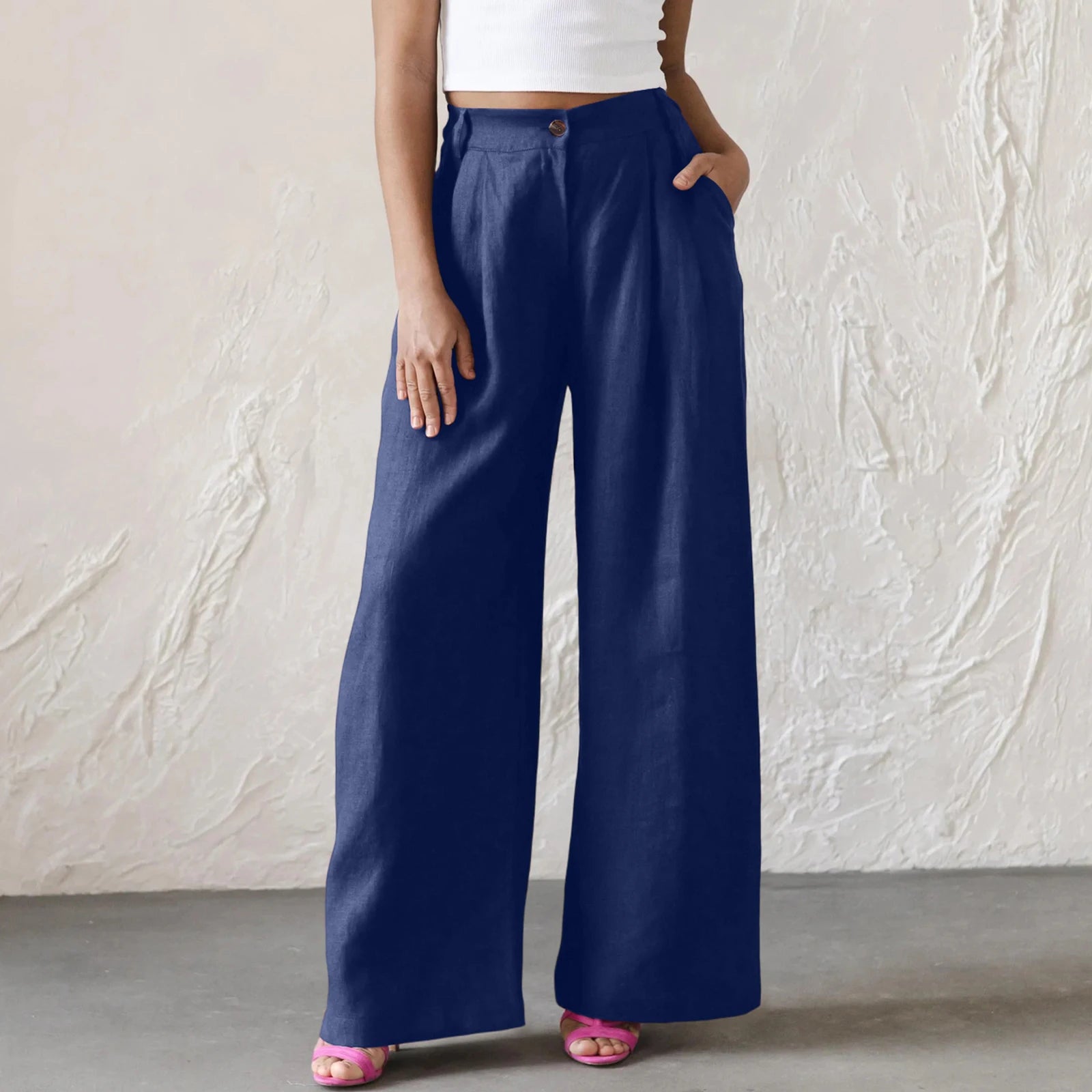 Wide Leg Pants – Women's Linen Blend Casual Loose Trousers