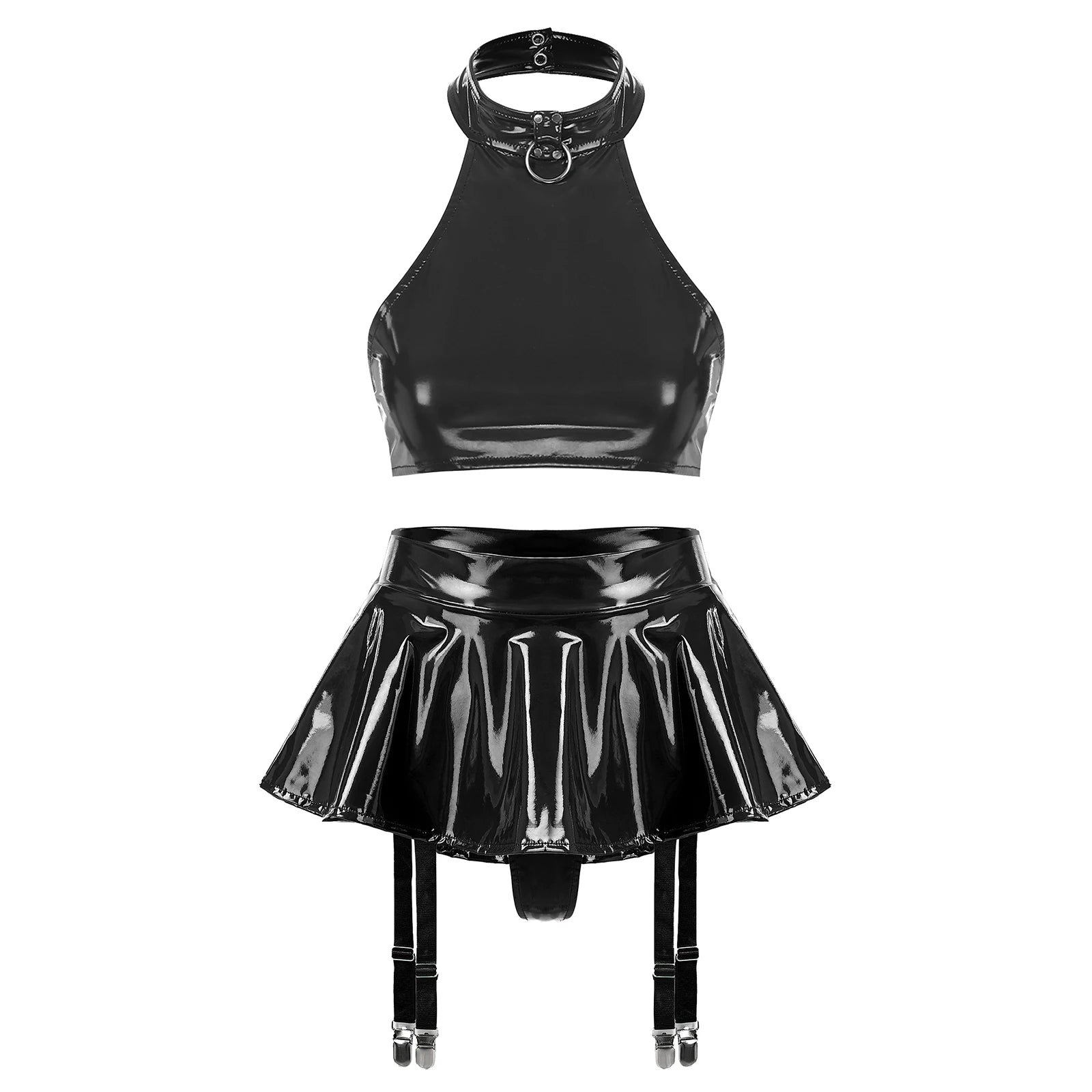 Women's Vinyl Halter Top & Mini Skirt Set