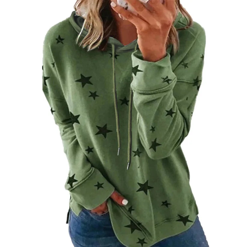 Womens Hoodie Star Print Casual Pullover