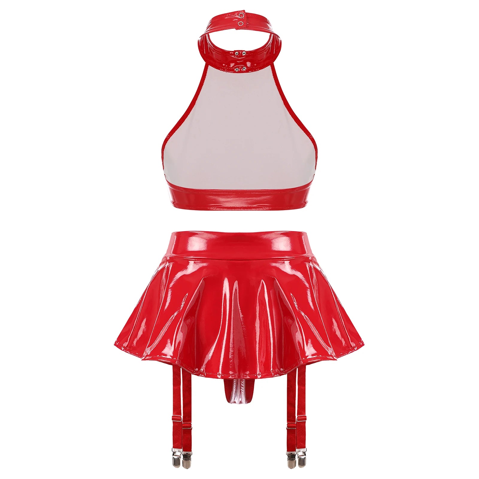 Women's Vinyl Halter Top & Mini Skirt Set