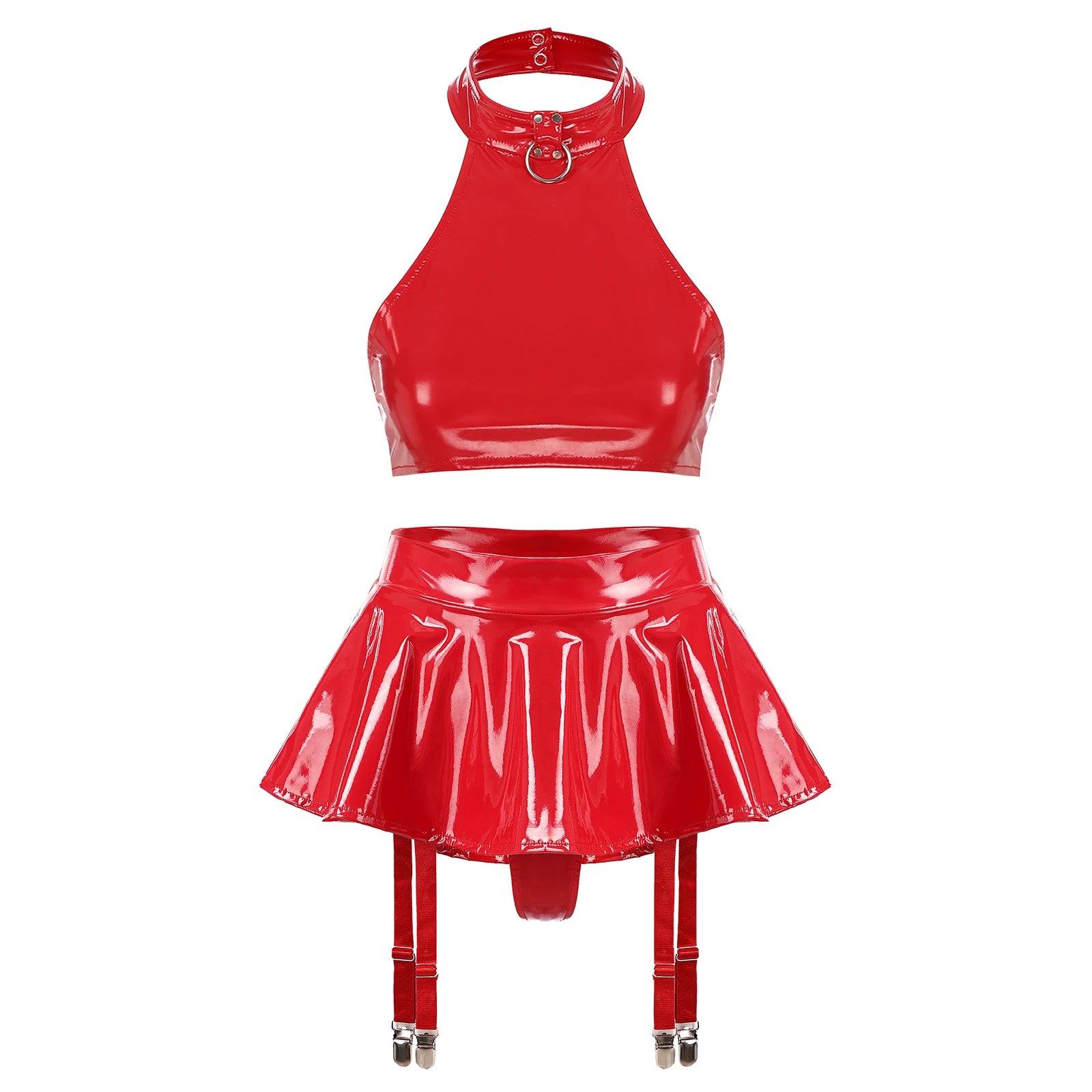 Women's Vinyl Halter Top & Mini Skirt Set