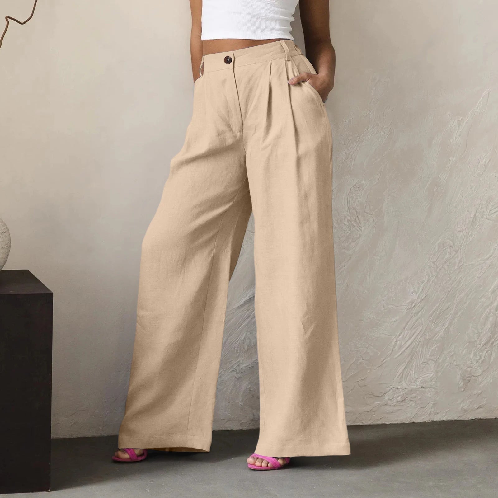 Wide Leg Pants – Women's Linen Blend Casual Loose Trousers