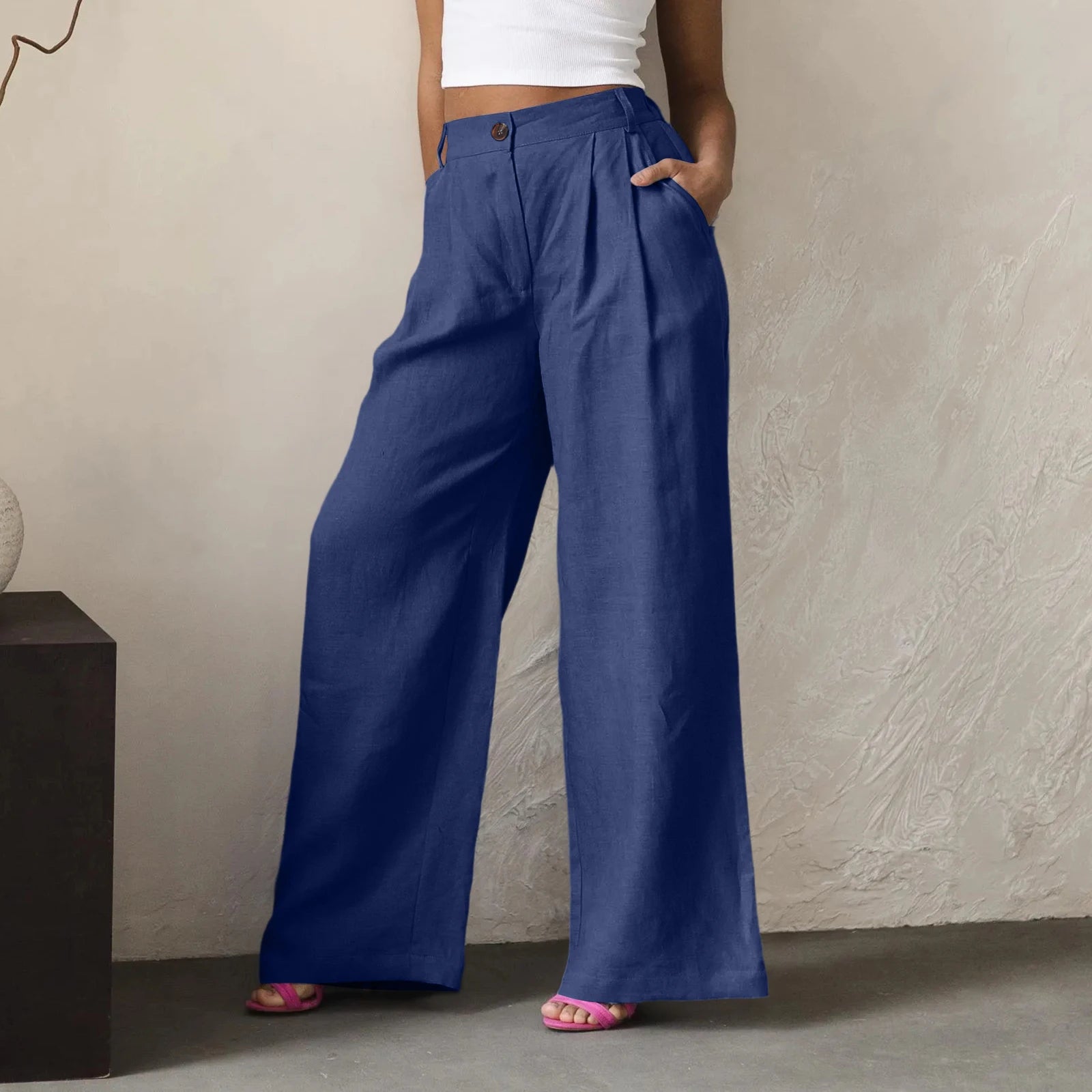 Wide Leg Pants – Women's Linen Blend Casual Loose Trousers
