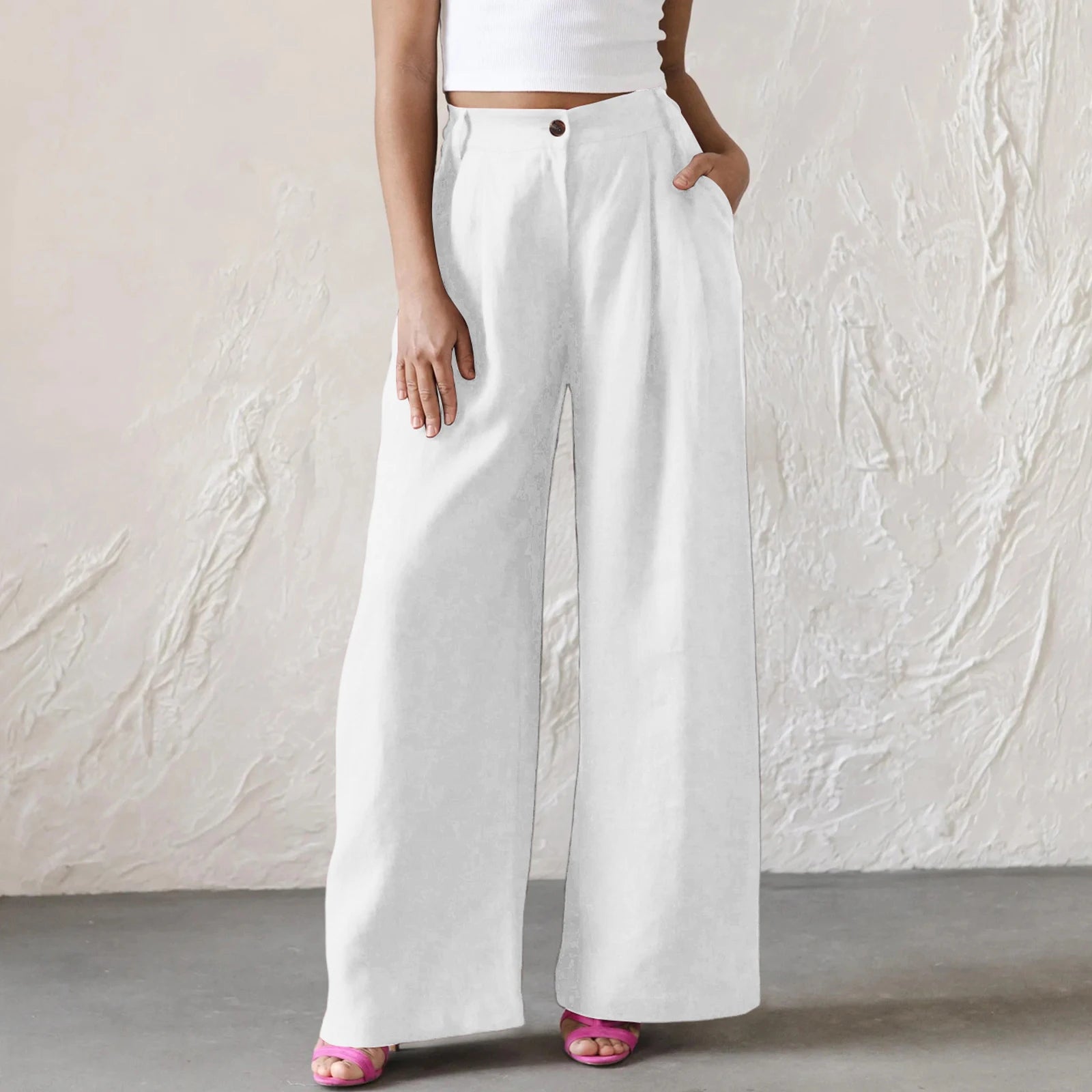 Wide Leg Pants – Women's Linen Blend Casual Loose Trousers