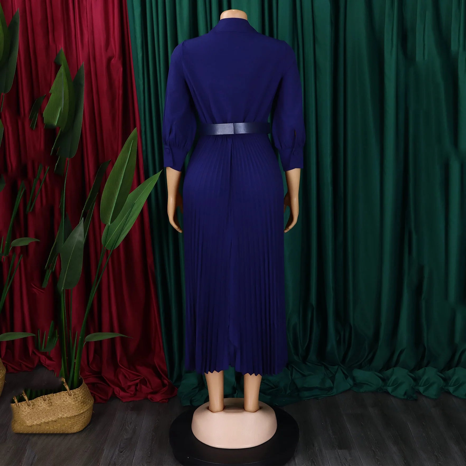 Women's Elegant Dress – Pleated V-Neck Office Style