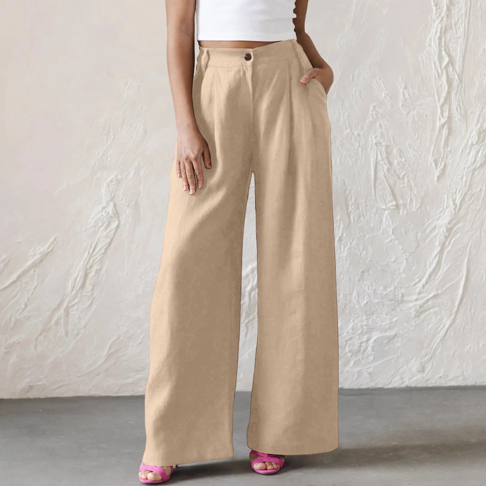 Wide Leg Pants – Women's Linen Blend Casual Loose Trousers