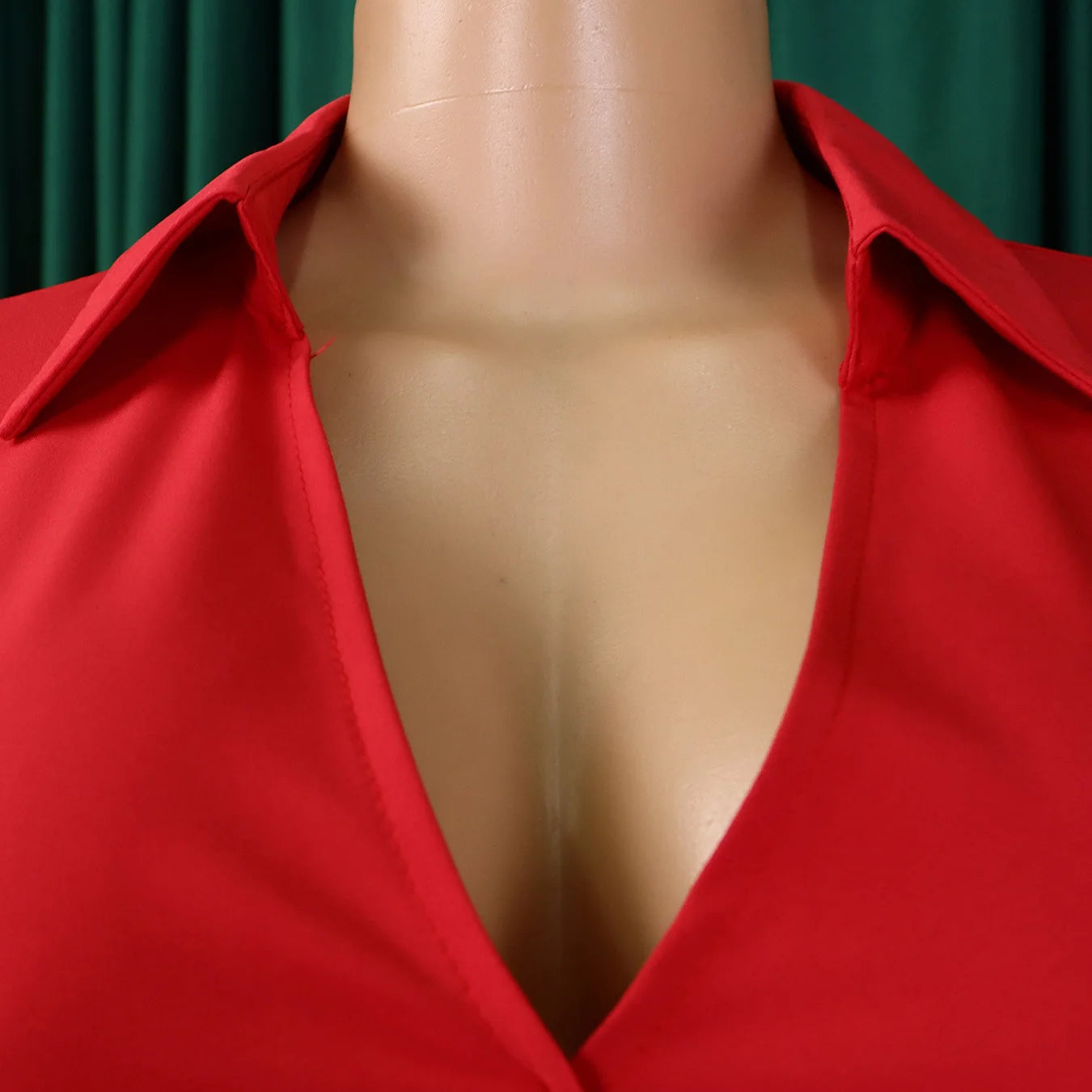 Women's Elegant Dress – Pleated V-Neck Office Style