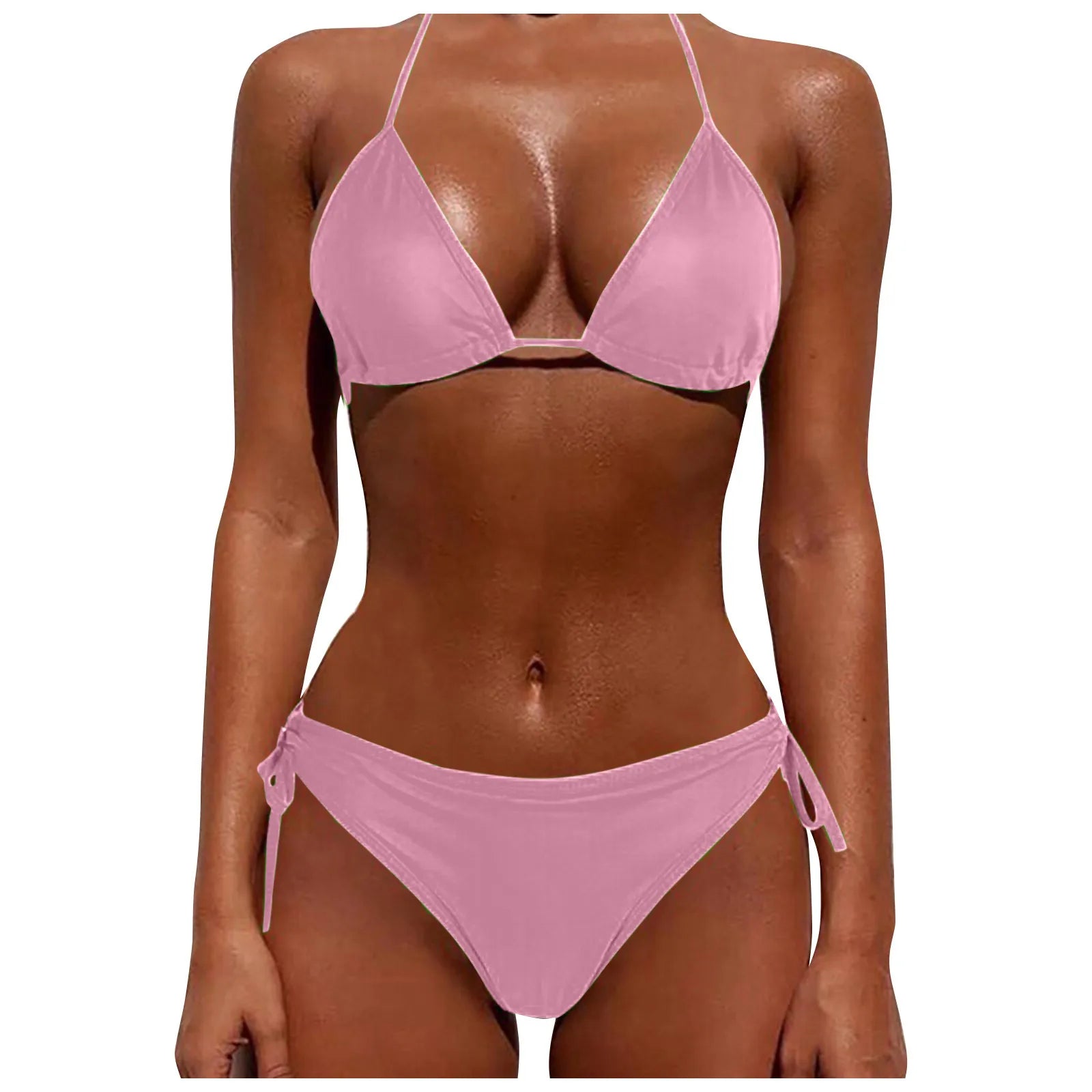 Pink bikini set on a white background