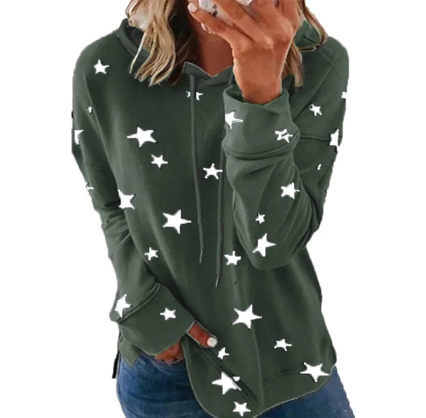 Womens Hoodie Star Print Casual Pullover