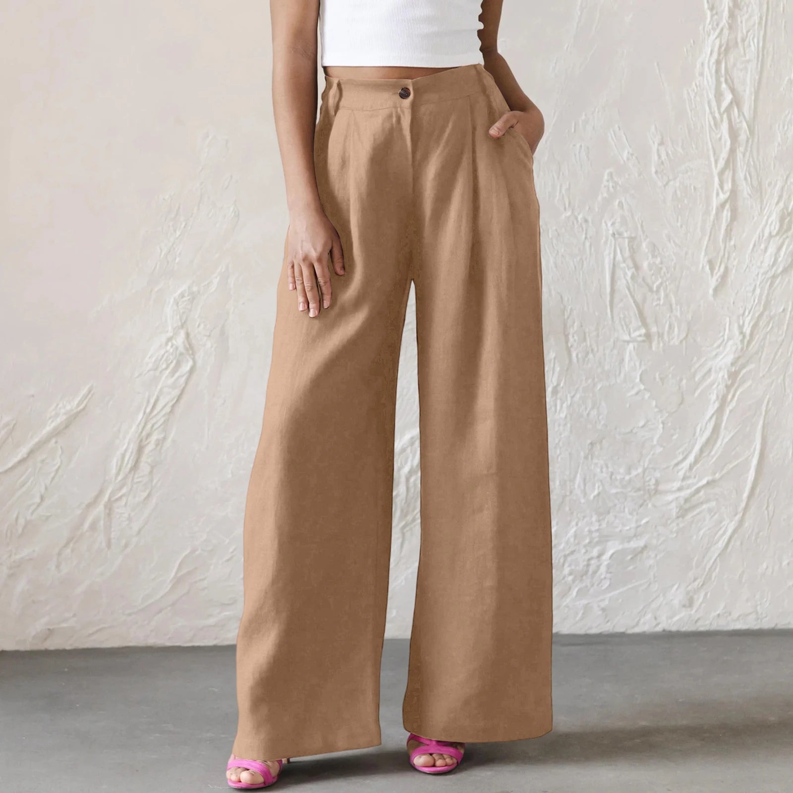 Wide Leg Pants – Women's Linen Blend Casual Loose Trousers