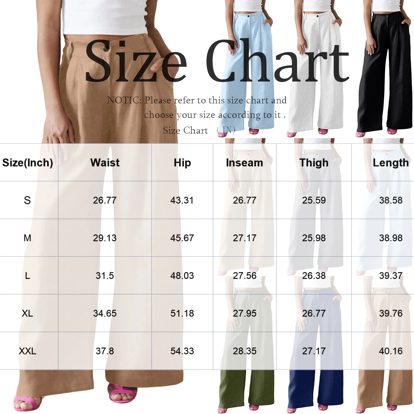 Wide Leg Pants – Women's Linen Blend Casual Loose Trousers