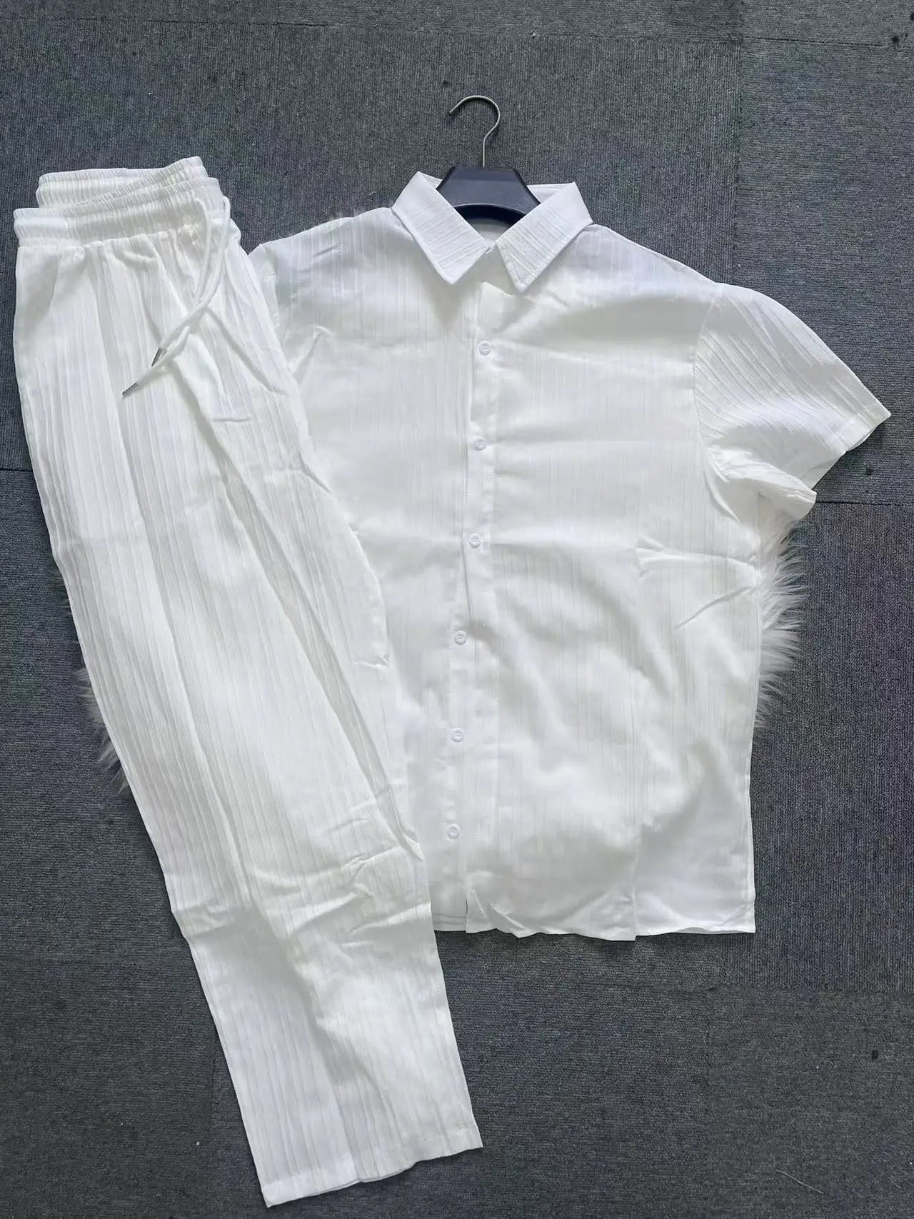Men's White Pleated Summer Set