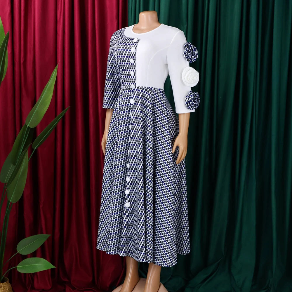 Womens Dress - Elegant Pattern Midi Dress